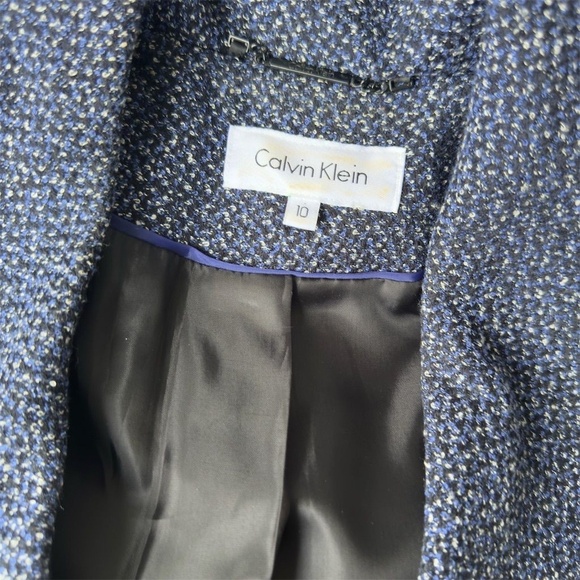 Calvin Klein Tweed Collar Blazer Women's 10 Blue Black Career Office Jacket - Picture 5 of 5